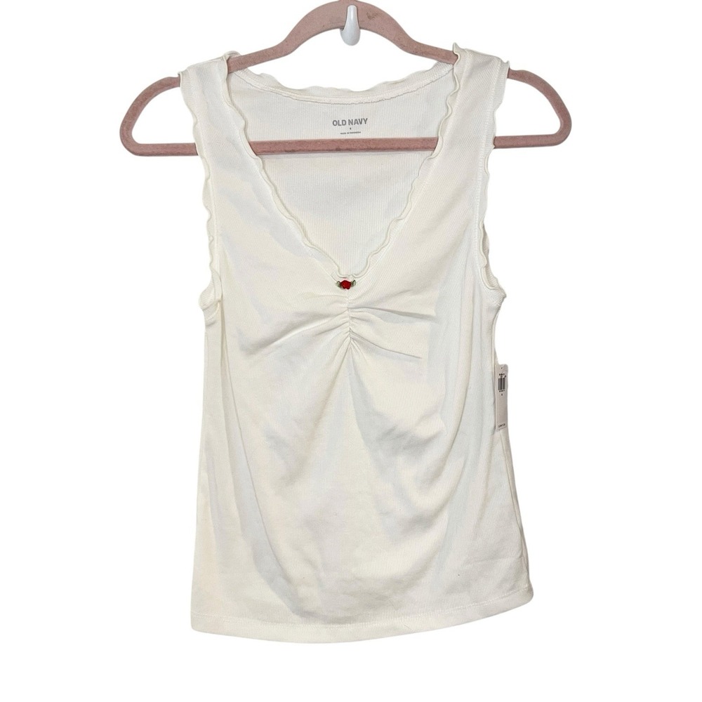 Old Navy Rose Cinched Rib-Knit Tank Top Sea Salt Y2K Stretch S NEW